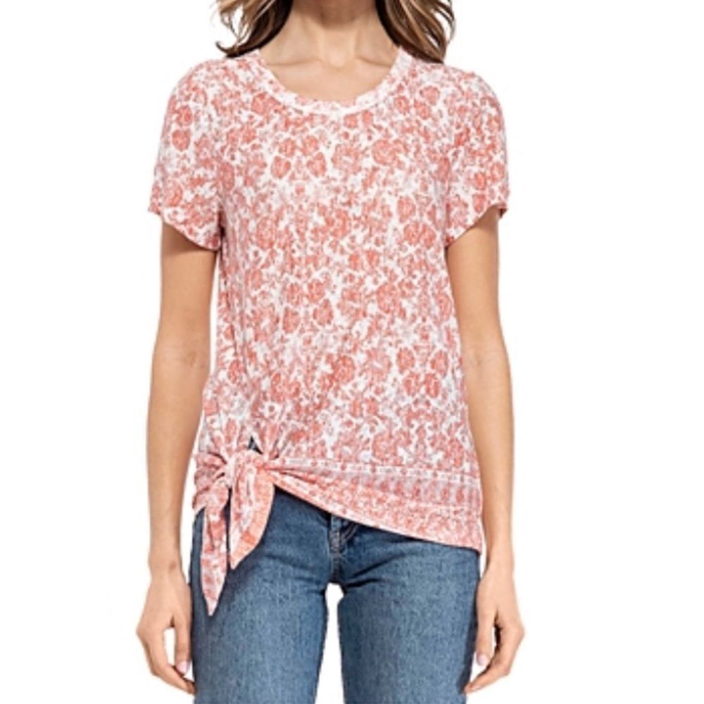B‎ COLLECTION BY BOBEAU
Printed Side Tie Tee In Orange/ivory 1X Nwt